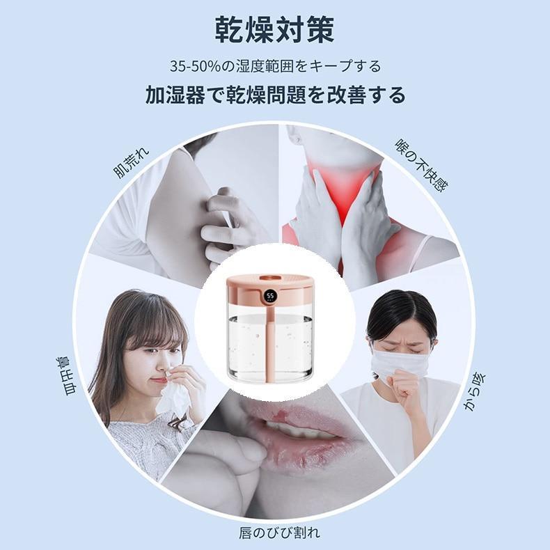 WORLD TEACHの加湿器 卓上 スチーム式 大容量2L 上から給水 除菌 静音 気化式 Type-C ミスト量調整 8-10畳対応 お手入れ簡単 省エネ 乾燥対策 寝室 オフィス リビング対応｜アングル2