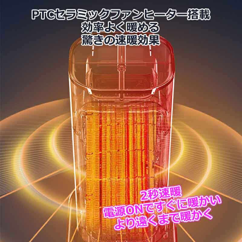 セラミックヒーター ヒーター 小型 自動首振り 1200W 2秒速暖 大風量 ファンヒータ...