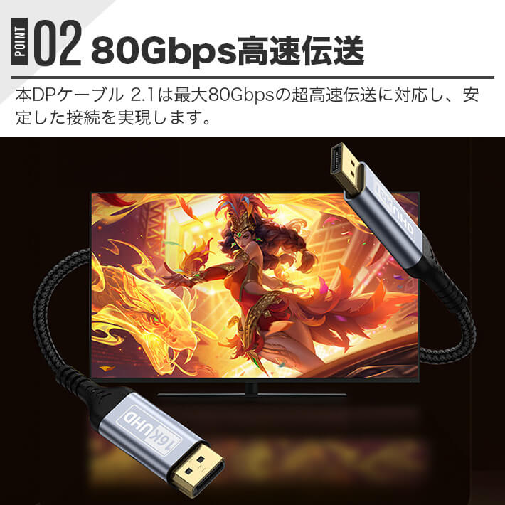 8K 2m ディスプレイポート 60 DPケーブル 16K 2.1規格 60Hz DP 4K 240/165/144Hz 2...