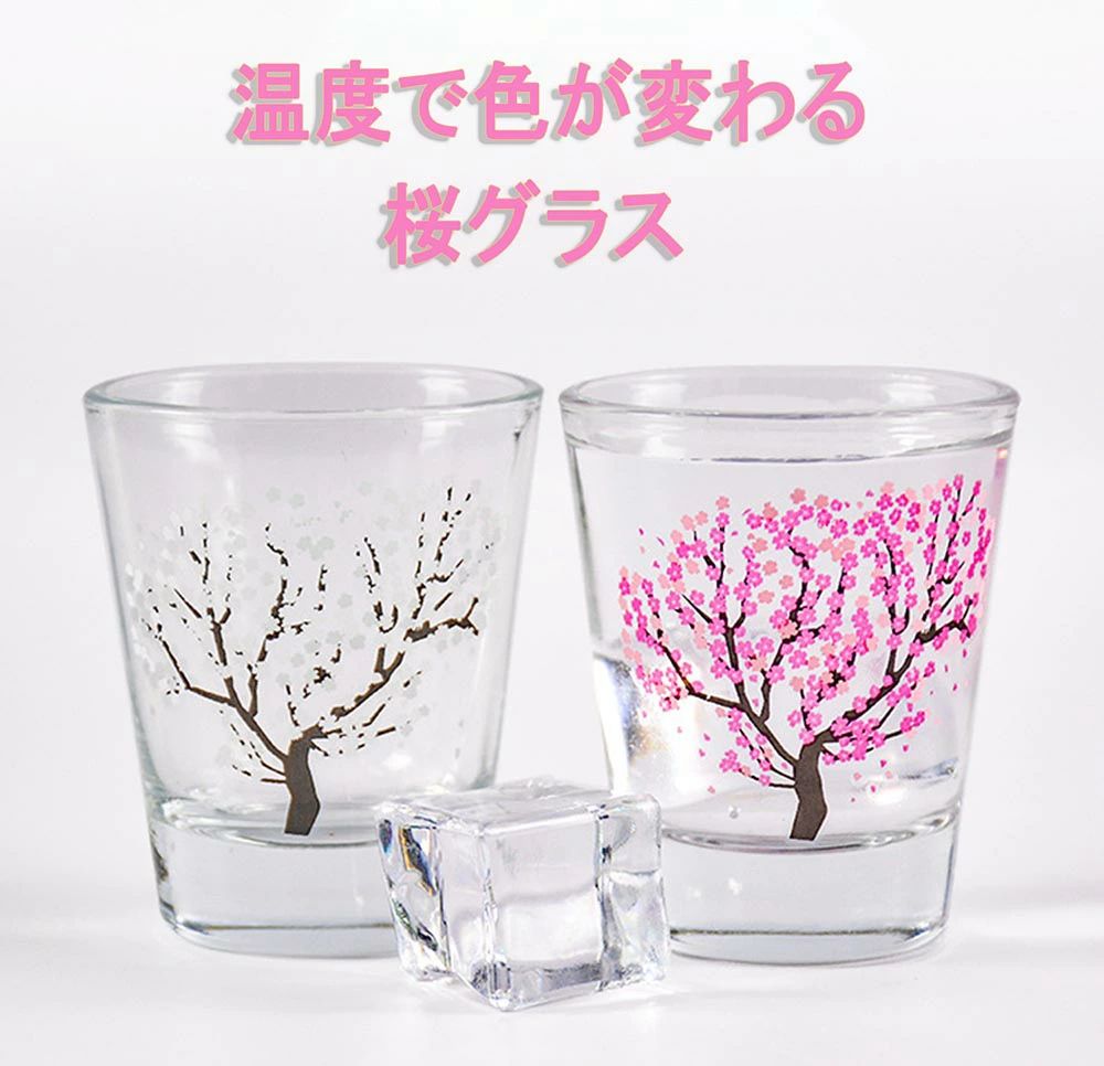 素材/材質：ガラス サイズ/寸法 サイズ：φ50mm×H61mm 容量：50ml 商品説明：17℃以下になると絵柄が変化します。常温になると、元に戻ります。 注意 ・ご使用になる前に、洗浄してください。 ・食器洗浄機のご使用はお控えください。 ・台所用中性洗剤とスポンジ等の柔らかい素材で洗浄してください。 ・金属タワシや研磨剤等の硬い素材を用いて洗浄しないでください。 ・強く擦ると転写が剥がれてしまうことがあります。 ・電子レンジやオーブン等でのご使用はおやめください。 ・絵柄の染料は紫外線に弱いため、日光に長時間当てないでください。 ・水またはぬるま湯の中に長時間浸けないでください。 ・一度絵柄の部分を冷やして頂くと、その後のご利用の際によりはっきり発色します。 ・発色に関しては、個体差が生じることがあります。 ・手作業の為、転写の位置や形状が異なることがあります。 ・気温により箱から出した時に既に発色していることがあります。