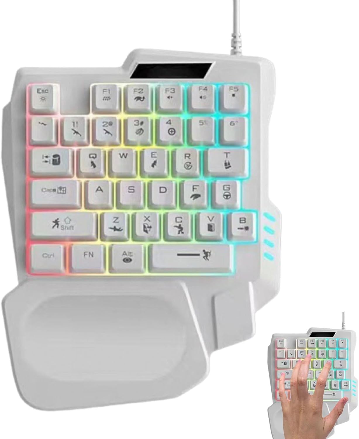 ゲームキーパッド　メカニカルキーボード　人間工学に基づいたポータブルコンパクト　カスタマイズ可能な片手互換性　プログラマブルメカニカルキー　ゲーマー用　22.5x17.7x3cm ホワイト ブラック