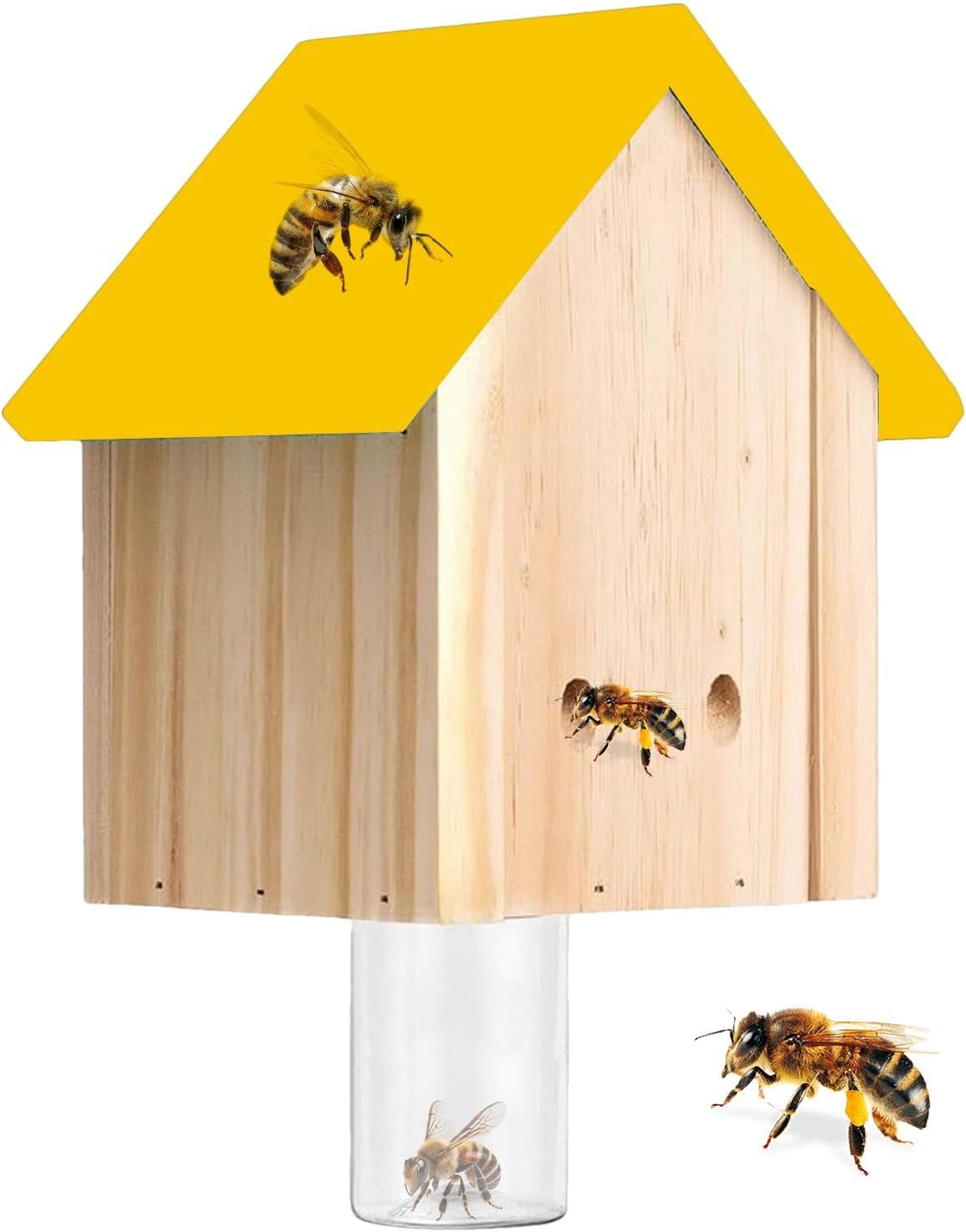 【天然木製】蜂トラップ 屋外用 ハチ誘引器 果物バエ捕獲器 小鳥小屋風デザイン 無...