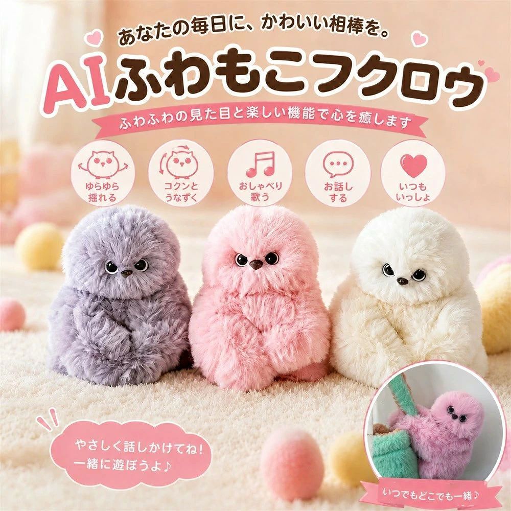 【SNS 大バズり】Mirumi フクロウ型インタラクティブぬいぐるみ 録音機能付き 歌を歌う・首を振る 音声 & タッチセンサー USB?TypeC 充電式 ふわふわボア素材 バッグチャーム ポーチ吊り飾り インテリア雑貨 女の子贈り物 誕生日・クリスマスプレゼント 3 カラー展開
