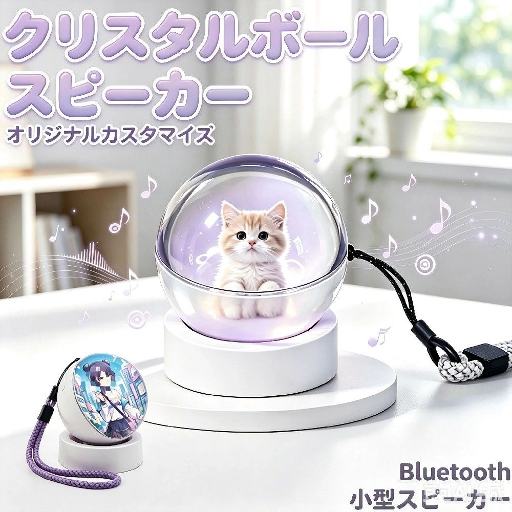 ワイヤレス スピーカー 球型 ディスプレイ付き 写真・動画・GIF カスタム表示 APP操作 ポータブル 800mAh 長時間再生 ストラップ付き ポータブル 球型 カラーディスプレイ 写真・動画 自由表示