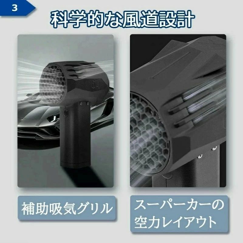 WORLD TEACHのブロワー ミニジェットファン mini版64 ブロワー 強力 推力1.4KG 花粉対策 庭掃除 雪対策 雑草 除雪 ブロワー 強力 除草 暴風強力 x64 手持ちブロワージェット ミニブロワー 洗車 ハイパワー 20w急速充電 激吹きミニサイズブロワー｜アングル3