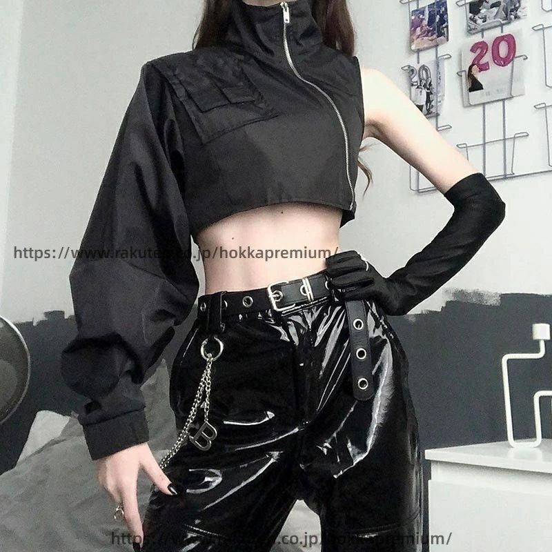 長袖 秋 春 ハイネック シンプル 無地 韓国 レディース ストリート系 ワンショルダー 原宿系 b系 ゴシック ヒップホップ ダンス衣装 ダンストップス