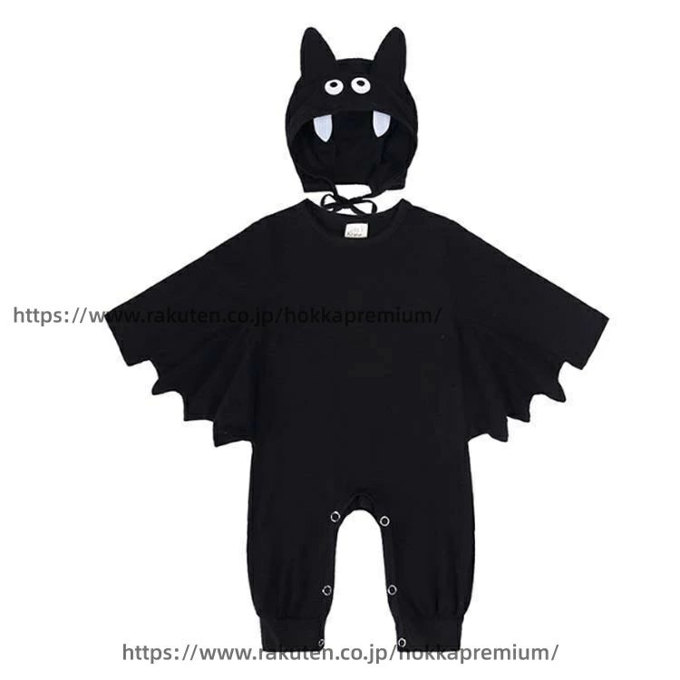 WORLD TEACHの変装 コウモリ 男の子 女の子 着ぐるみ 蝙蝠 帽子 赤ちゃん ハロウィーン仮装 子供服 コウモリ ロンパース ベビー 衣装 ハロウィン｜アングル2