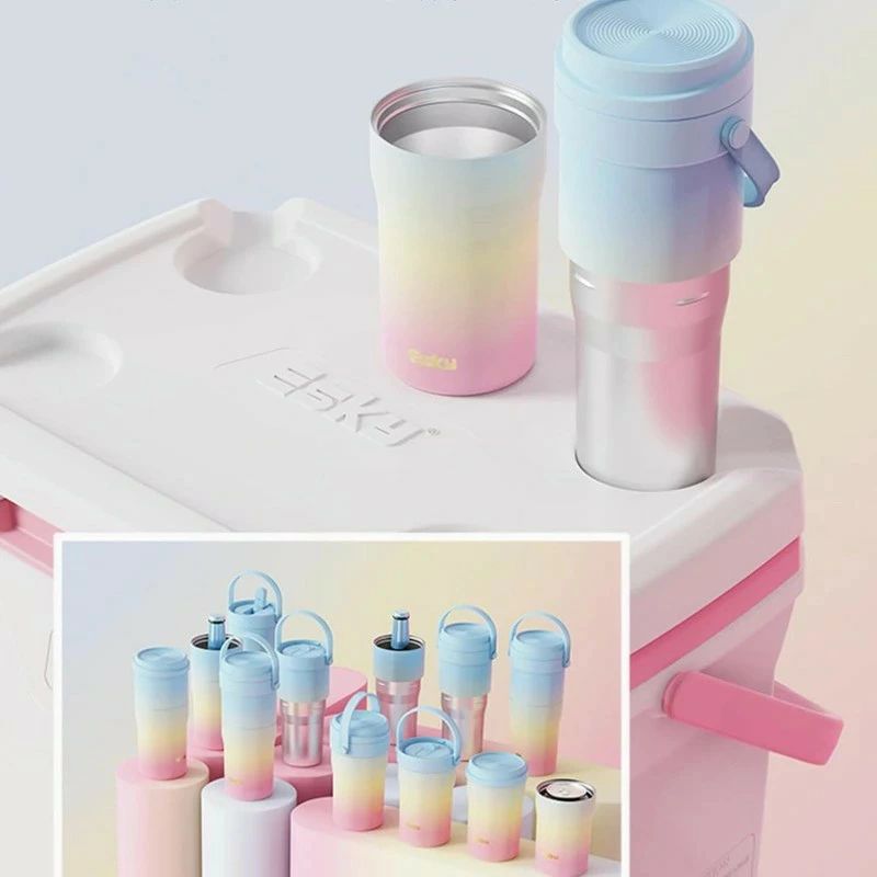 保温保冷水筒 1.1L（大カップ650ml・小カップ450ml） 316ステンレス 食 品級PP素材のストロー付き 保温水筒 マグボトル 保温コップ 卓上 直飲み 大人 自宅 オフィス 旅行 漏れなし 男女兼用