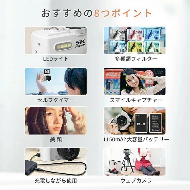 デジカメ WIFI対応 180度回転 デジタルカメラ カメラ 修学旅行 コンデジ 5K 日本製...
