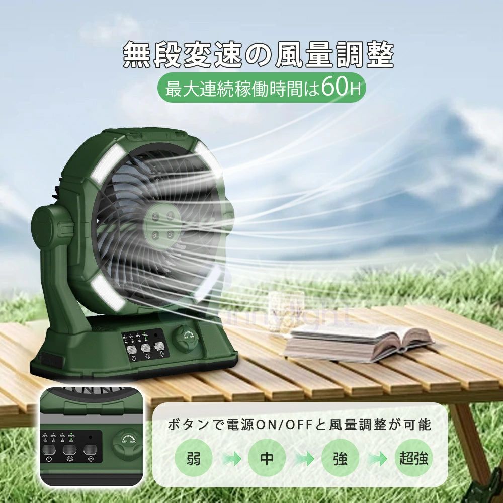 【水・氷入れる2025業界初登場】キャンプ 扇風機 加湿・照明・20000mAh／ミストファン アウトドア 扇風機 冷風機 卓上 吊り下げ LED照明 無段階風速 緊急時充電 噴霧機能 アウトドア 50時間連続使用 分離式6L水タンク 静音 強力送風 ポータブル 省エネ 防災