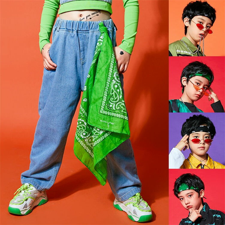 【15%offクーポン配布中！ バンダナ ペイズリー ダンス小物 ファッション小物 キッズ 子供 ダンス ヒップホップ jazz 簡単 多用途 2way コーディネート おしゃれ 可愛い ブラック オレンジ グリーン カーキ アクセサリー 男の子 女の子 ジュニア 復古 個性