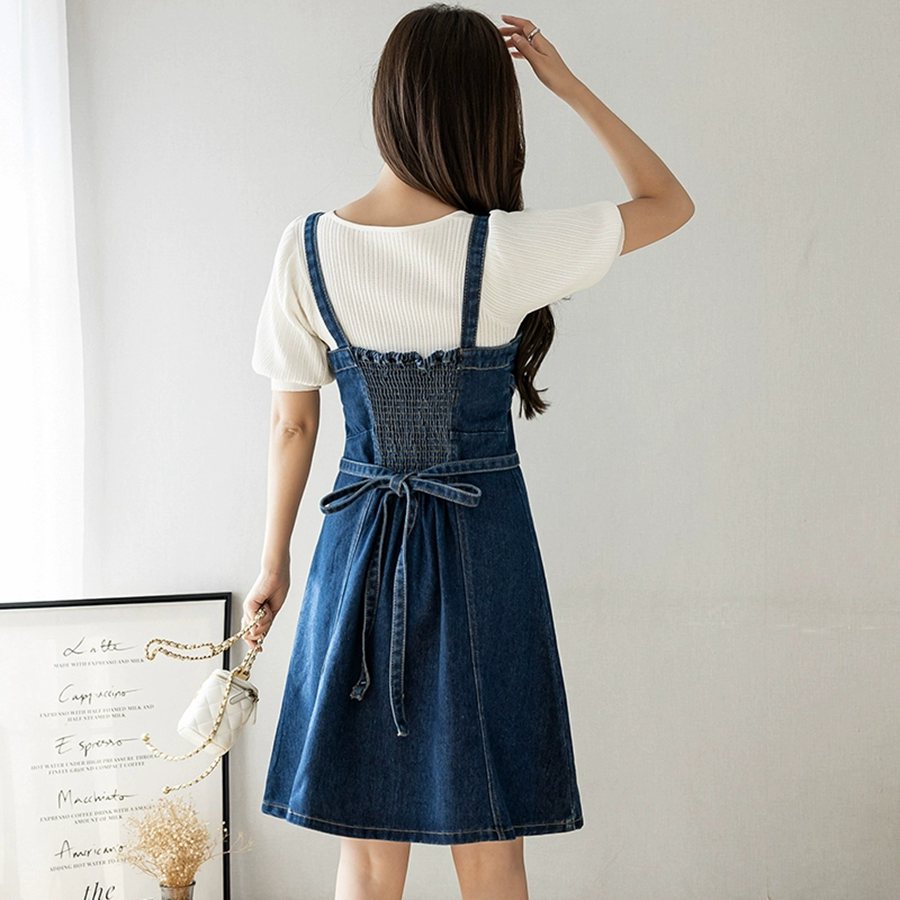 デニムワンピース レディース レトロ デニムオーバーオール スカート 甘くて 年齢を 感じさせにくい ゆったり 大きいサイズ ミドル 丈 韓国 膝上 ジャンプスーツ アウターウェア スリム 夏