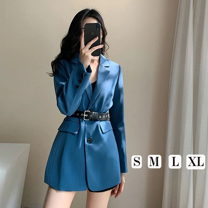 カジュアルスーツ 無地 ブルー 青 コート スーツジャケット おしゃれ クールビズ テーラードジャケット レディース オフィス フォーマルスーツ 通勤 二次会 ...