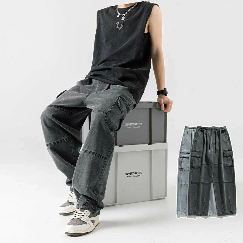 デニムパンツ メンズ ジーパン ジーンズ ボタン 綿 ゆったり ワイドパンツ パンツ ストレート レギュラーフィット カジュアル ファッション 春 夏 秋 冬 M-3XL