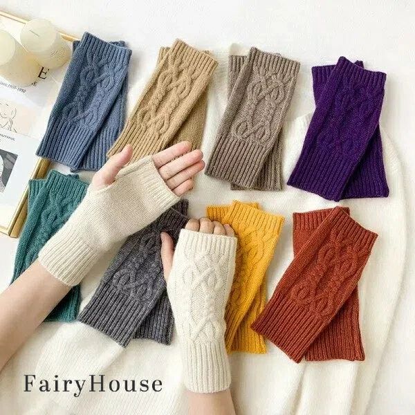 Gloves - 【無料送料】ウィンター ウォーム レディース ニット 指なし手袋 親指穴付き、クロシェ編み リストカフ アームウォーマー、伸縮性、アウトドア用 - 装飾的で暖かい