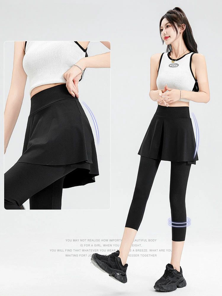 ヨガ パンツ レディース キュロット ヨガパンツ偽2枚スポーツ ロング スポーツタイツ ハイウエスト 美脚 ストレッチ 伸縮性・通気 ヨガパンツ 9分丈 スパッツ スポーツタイツ ヨガウェア ヨガ スパッツ 柔らか サイドポケット付