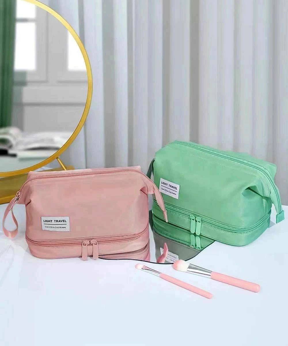 Rucksacks, Day Packs - 二段コスメポーチ 韓国 持ち歩き 男女兼用 大容量 トラベルポーチ 仕切り ファスナー付き メイクポーチ