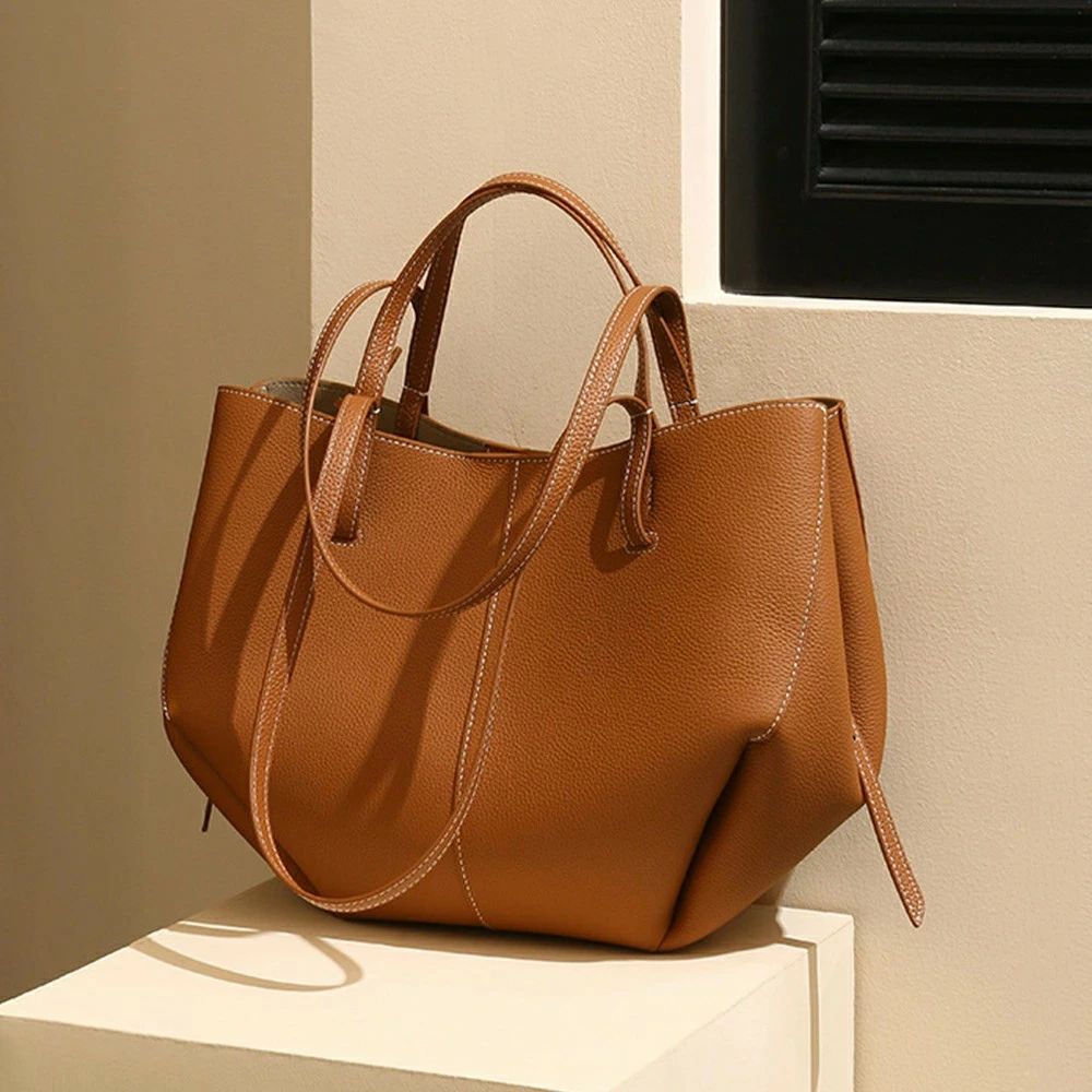 ハンドバッグ 【頭層牛革】 レディース ビジネストート 2way 肩掛け 手提げ かわいい バッグ 旅行バッグ 収納 大容量 コンパクト スリム 薄型 軽量 カジュアル レザー ナチュラル 高級 上品 実用的 仕事用(4)