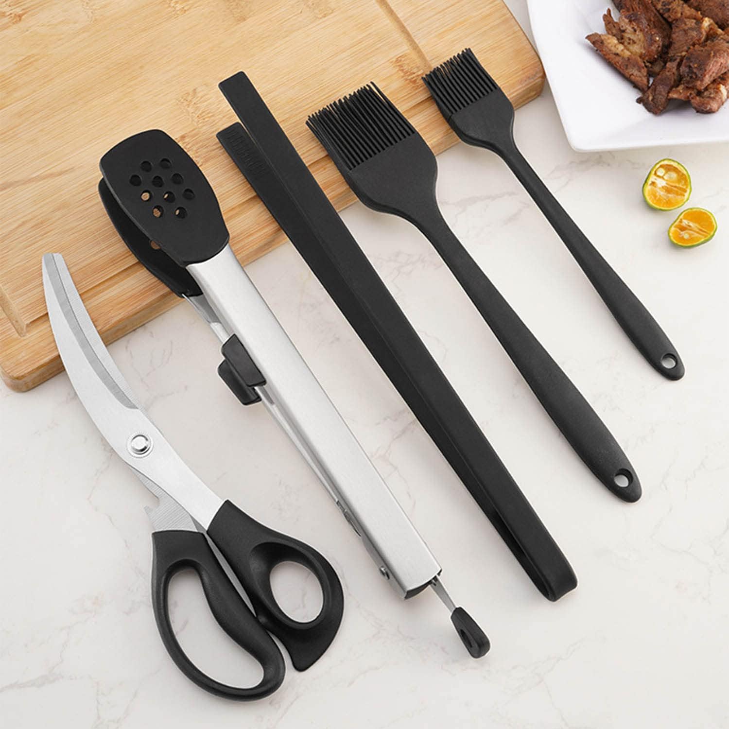 バーベキューツールセット BBQ 調理器具 5点セットステンレス鋼 シリコーン グリル器具 再利用可能 キ..