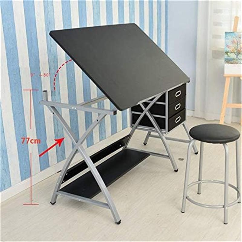 絵描き用、80°傾斜可能な卓上を備えた製図台、コンピューターデスク机調節可能な学習机、厚みのあるフレームを備えた簡単な組み立て台 製図テーブル、傾斜台 [3]