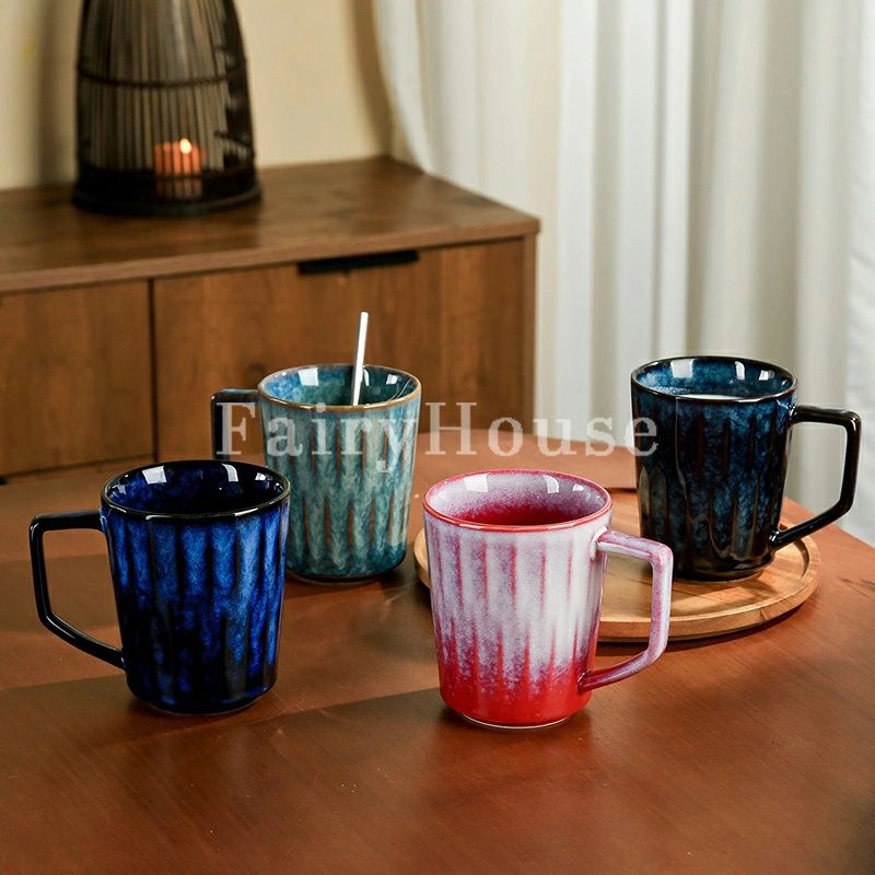 おしゃれ レトロ 食洗機対応 コーヒーマグカップ 420ml 食器 電子レンジ対応 マルチカップ モダン カフェオレ コーヒーカップ 口径9.5cm×高さ11cm 磁器 おうち ティーカップ 窯変釉 シンプル 洋食器 マグカップ カフェ風 カフェ コップ 新作2個セット 2