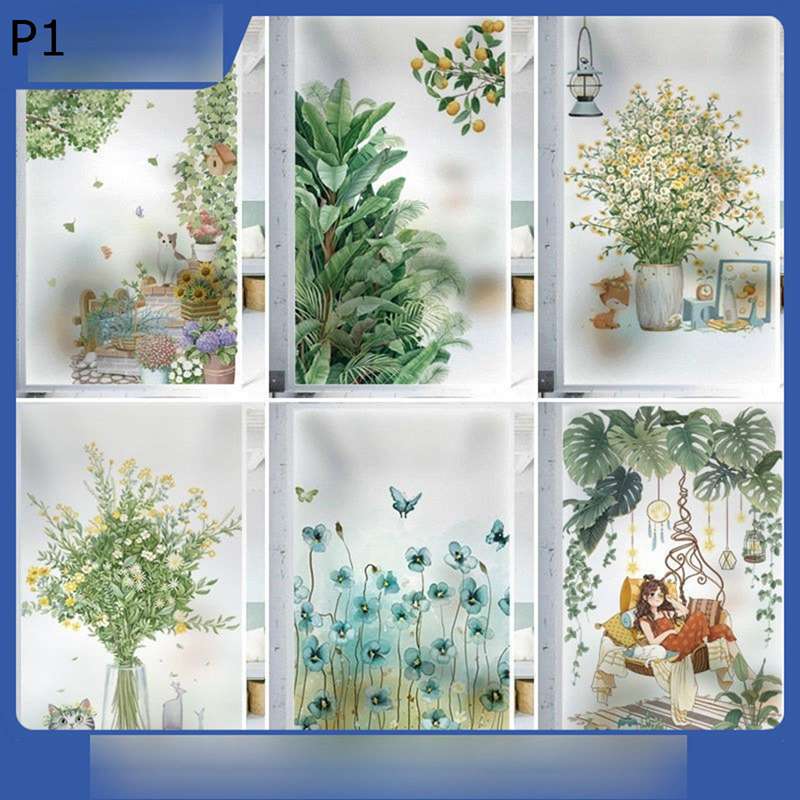 外から見えない 風呂場目隠し インテリア 窓ガラスフィルム 植物柄 葉っぱ 水だけで貼れる 目隠し 貼ってはがせる 窓用 風呂窓 すりガラス 貼り直し可能 シート 飛散防止 景色 花柄ガラスシート