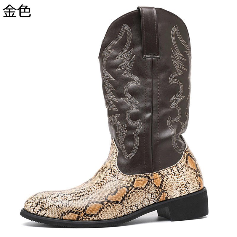 男性用 メンズ 防寒 美脚 蛇柄 履き心地 イベント 撥水 カウボーイ 着脱簡単 ロングブーツ 通気性 クラ..