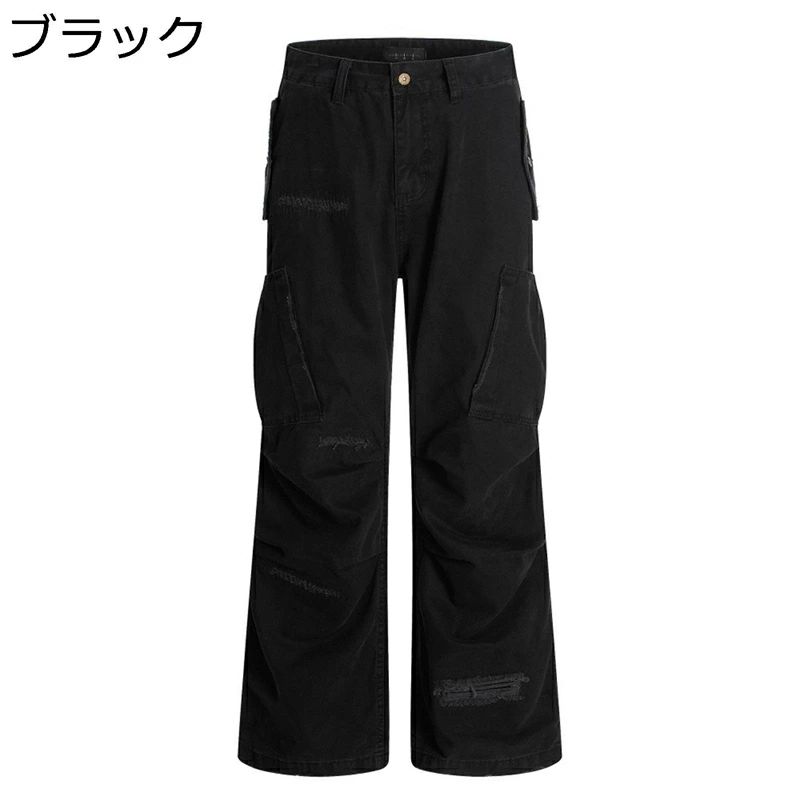 バギー ダメージ アメカジ ゆったり ストレート マルチポケット ワイドパンツ ブーツカット 春秋 ストリートモード cleanfit メンズ 男女兼用 カーゴパンツ ルーズ 通気 カジュアル