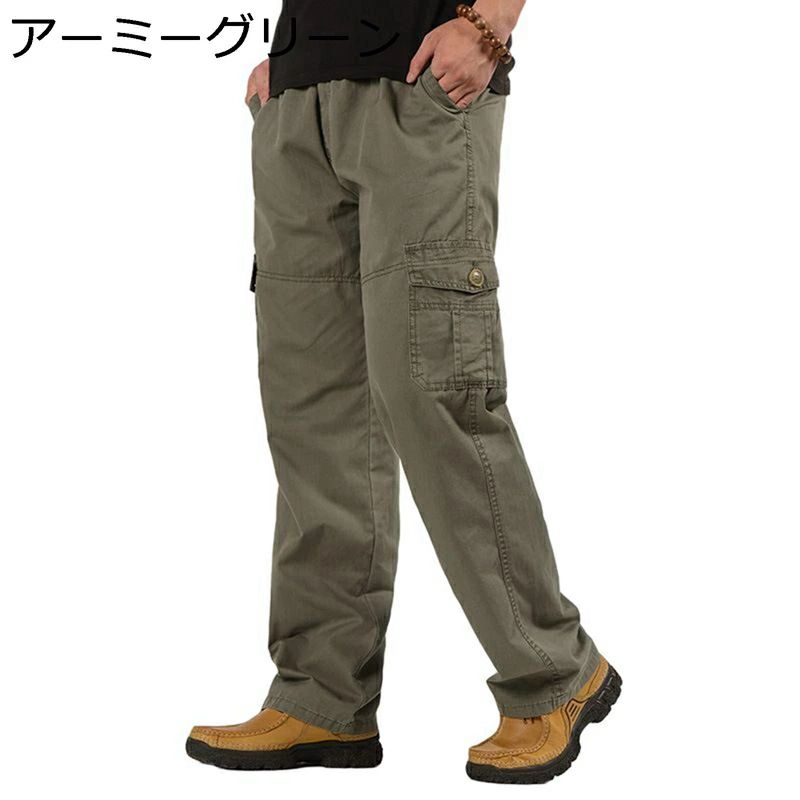 Wear - 通気性 ロング メンズ 登山 ワークパンツ カーゴパンツ カジュアル 無地 M-6XL 大きいサイズ アウトドア 柔らかい ストレート ゆったり 綿100 着痩せ 作業着 ミリタリー マルチポケット