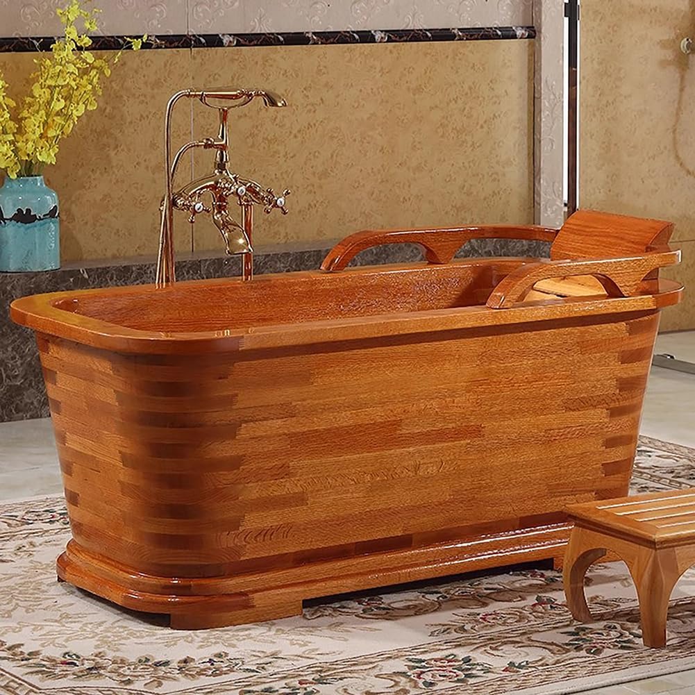 屋内バスルーム用の自立した木製バスタブ、スパセンターソリッドウッドスタンド単独の浴槽椅子とポップ..