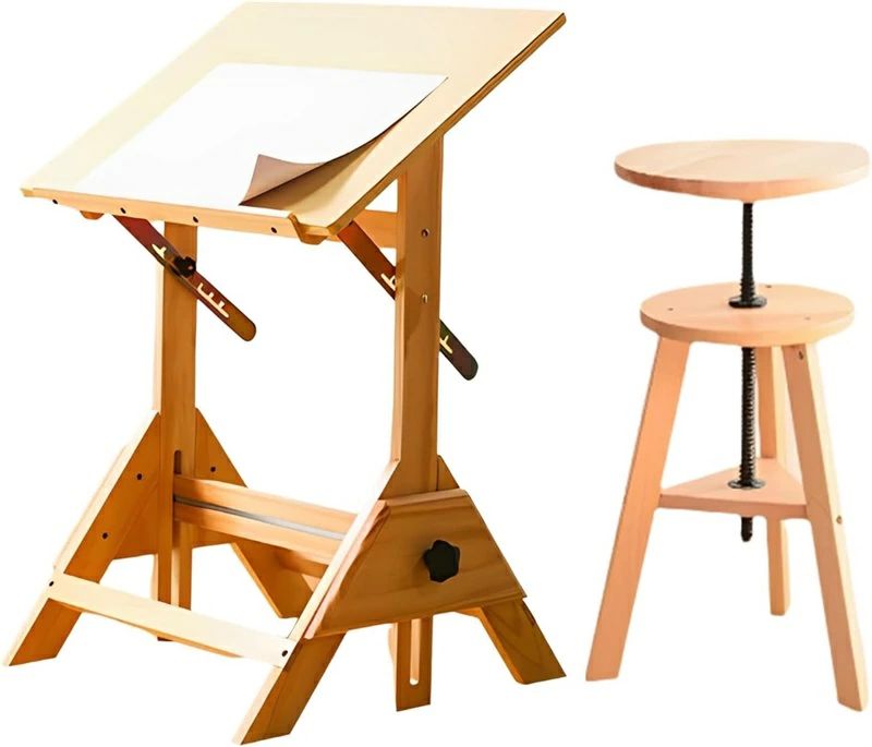 ブナ木製 傾斜可能 昇降式 製図テーブル ダーク 読書、仕事、勉強、絵画用 作業用 組み立てが便利 製図机 高さ、角度調節 23.4*17.5*34.6-38.6in 製図台 傾斜台