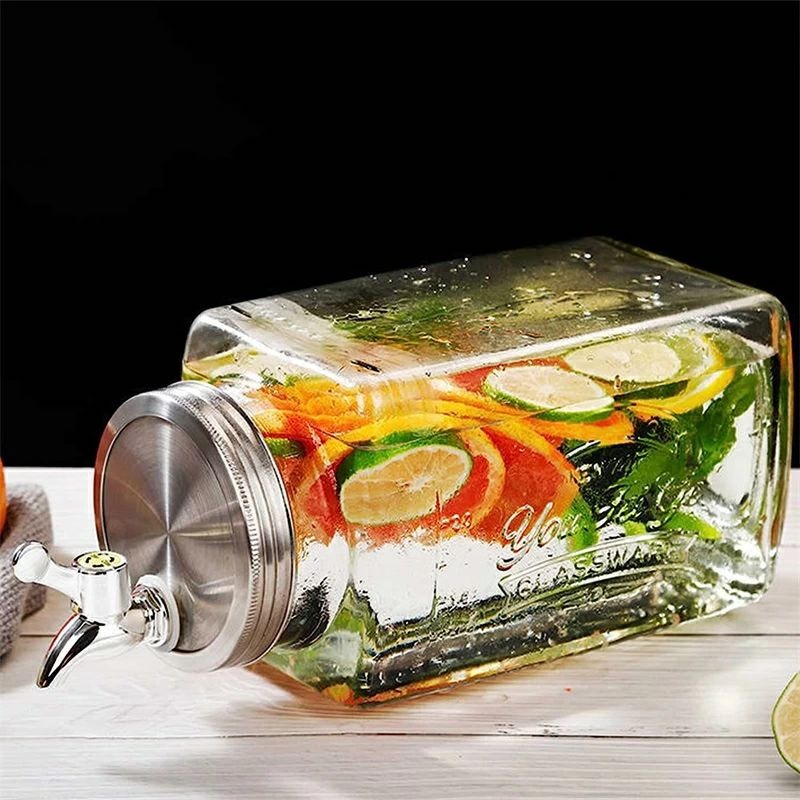 スタンド付属 ポッ 透明冷蔵庫 飲料ボトル貯蔵タンク サーバー 冷水筒 密閉缶 大容量 3L ドリンク ジュ..