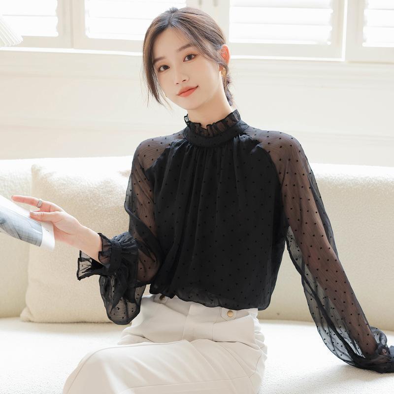 秋 通勤OL トップス 体型カバー 水玉 ブラウス ドット柄ブラウス きれいめ ゆる レディース シャツブラ..