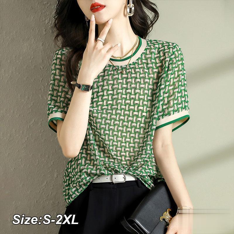 ショット丈Tシャツ 半袖トップスプリントTシャツ シフォン おしゃれ 50代 30代 レディース 大人 春夏新作 Tシャツ 40代 ゆったり Tブラウス