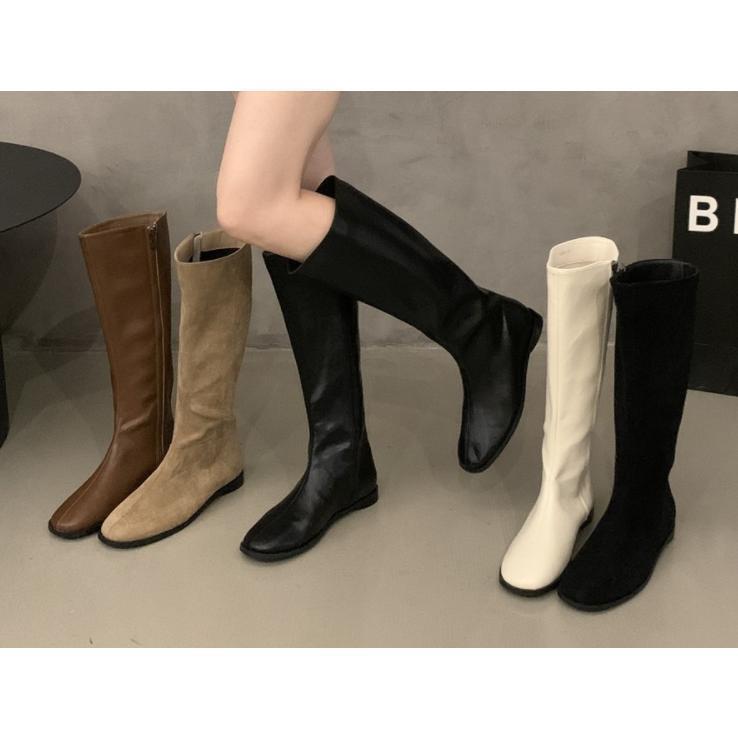 ストレッチブーツ ロングブーツ スエード調 レディース ブーツ チャンキーヒール 美脚 ニーハイ 歩きやすい