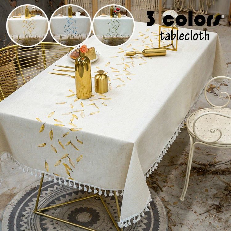 高級感 北欧 刺繍 家庭用 布 綿麻 汚れ防止 フリンジ裾 お手入れ簡単 テーブルセッティング 3色 食卓カバー 長方形 四角形 おしゃれ 140*260cm テーブルクロス テーブルクロス