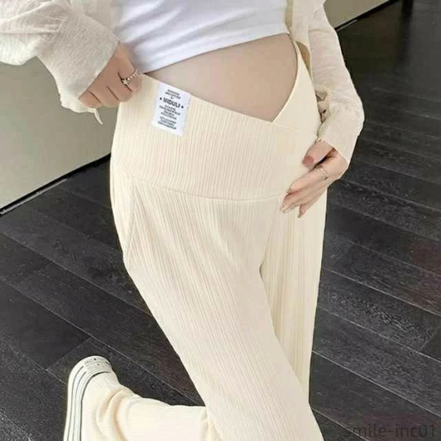 マタニティ服 マタ マタニティ ズボン マタニティコーデ ストレート カジュアル 産前産後 リブ 妊婦服 マタニティ ワイドパンツ 3