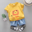 子供服 男の子 セットアップ ベビー服 赤ちゃん キッズシャツ パンツ 2点セット トップス ズボン 夏服 ライオン 80cm 韓国 韓国風 双子コーデ ふたご...