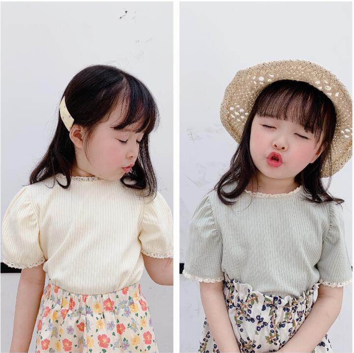 ベビー服 子供服 パフスリーブ ふたご オープニング 双子 キッズ 半袖tシャツ 女の子 可愛い キッズ服 双子コーデ 90cm バルーンスリーブ レース 夏服 100cm 韓国 80cm トップス 韓国ファッション