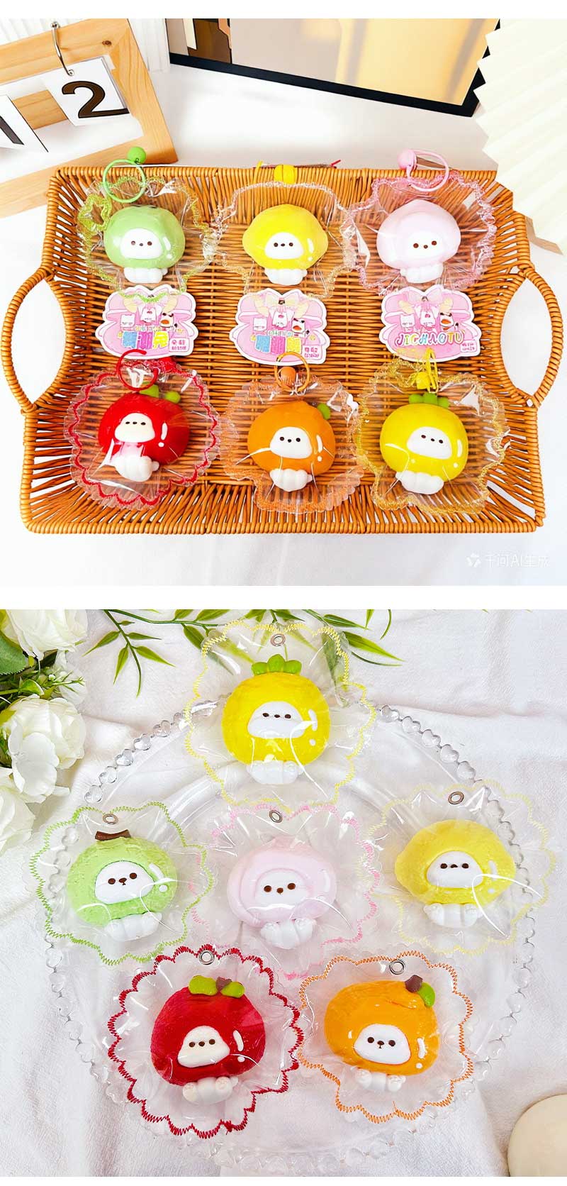 【新発売時間限定★1点10％ 2点で580円OFF 】スクイーズ 動物 フルーツ キーホルダー リアル アニマル ふわふわ クリーム 可愛い 食べ物 低反発 手作り 袋のまま やわらかい もちもち おしゃれ 水感 粘着 触感 かわいい 韓国 SNS ストレス解消 シリコン 犬 そっくり worldvaluetreasure-10000449 Rivara サンプル画像3