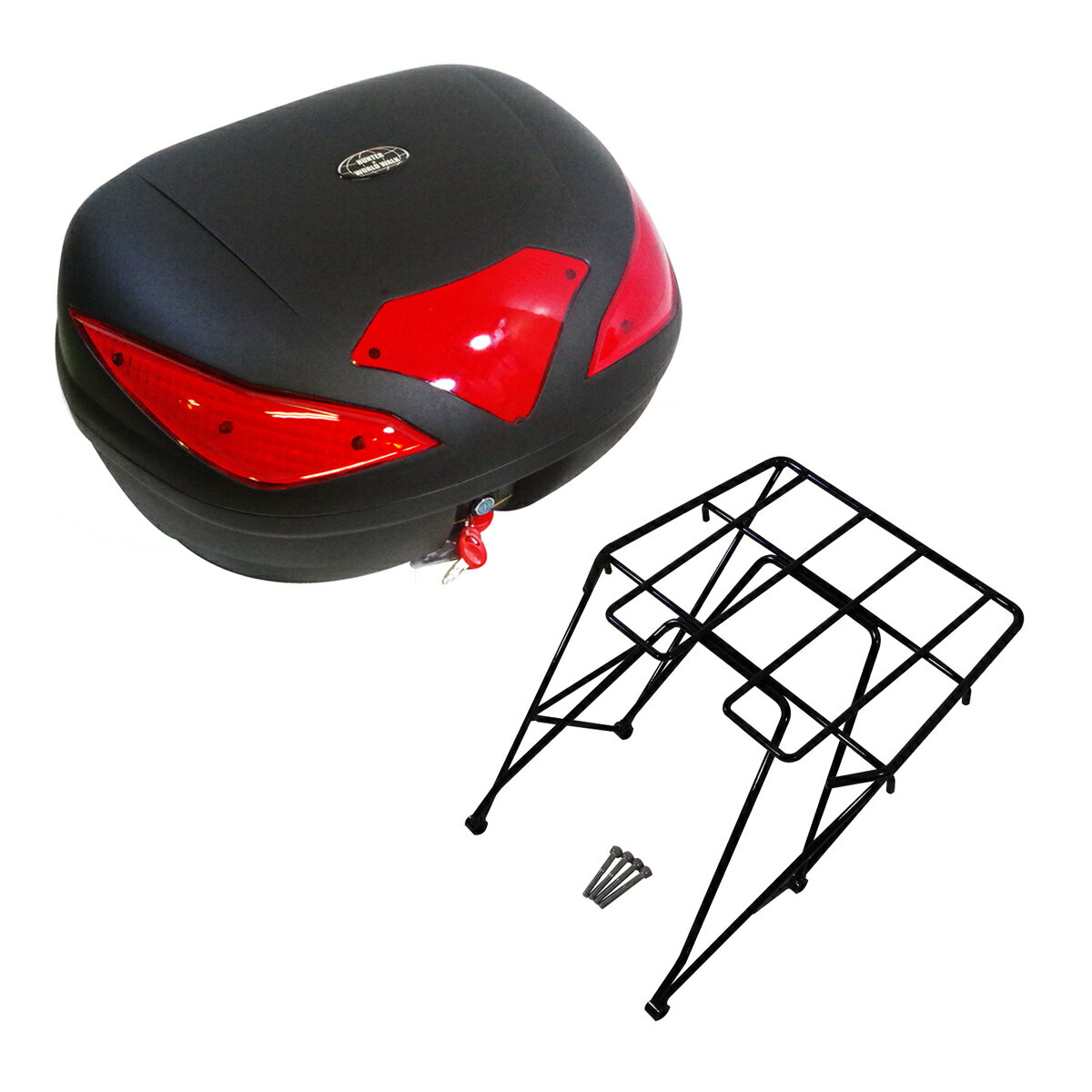 1年保証付 スポーツスター用 キャンプツーリングキャリア43Lボックスセット wxl-22-hwb43送料無料 キャリア ボックス インナー付 セット ツーリング バイク 荷台 積載 ブラック 外装 大型 ハーレー ワールドウォーク あす楽