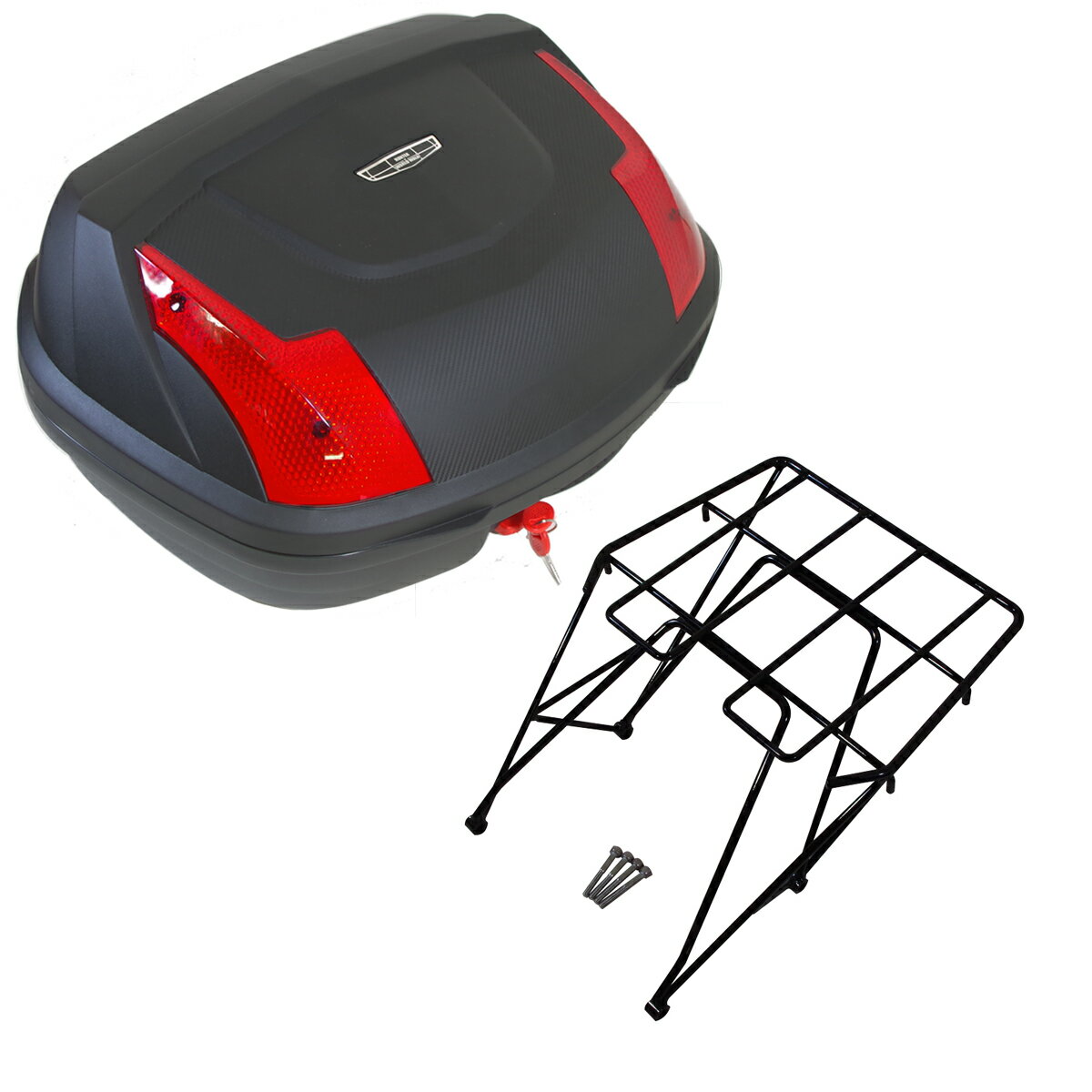 1年保証付 スポーツスター用 キャンプツーリングキャリア48Lボックスセット wxl-22-hwb48送料無料 キャリア ボックス インナー付 セット ツーリング バイク 荷台 積載 ブラック 外装 大型 ハーレー ワールドウォーク あす楽