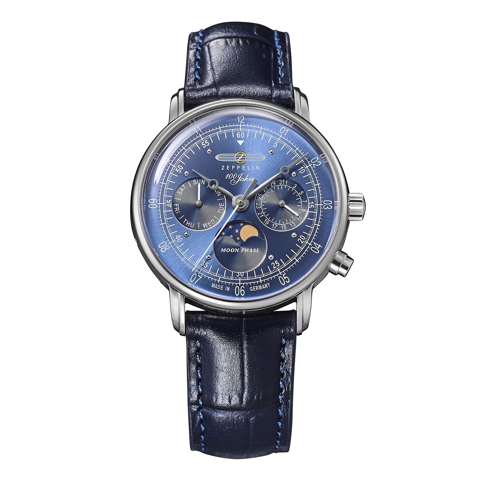 【予約受付中】【レビュー特典あり】【ブランド直営店】ZEPPELIN ツェッペリン 100 YEARS ZEPPELIN 36mm MOON PHASE クォーツ ネイビー 7635-3 時計 腕時計 ブランド