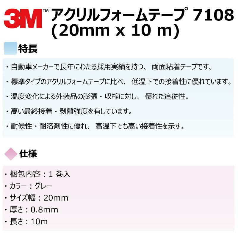 �ץ����� 3M (���꡼����) ξ�̥ơ��� �������ե�����ơ��� 1�� 7108 20mm��10m ����0.8mm [7108-20-AAD]