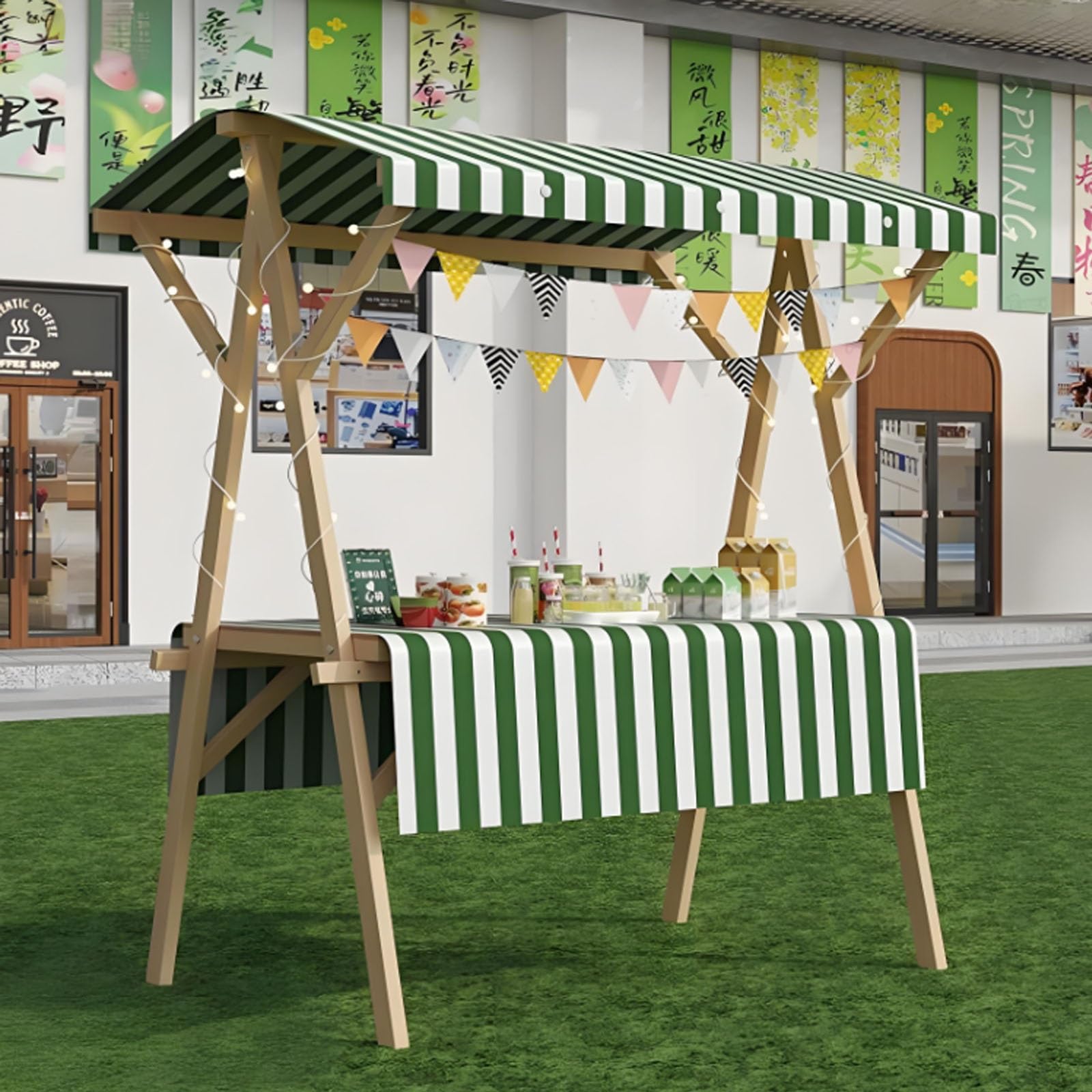 【10％OFF!12月楽天スーパーSALE】屋台ブース 木製 仮設屋台セット 折りたたみ式 幅120/150CM 車輪付き..