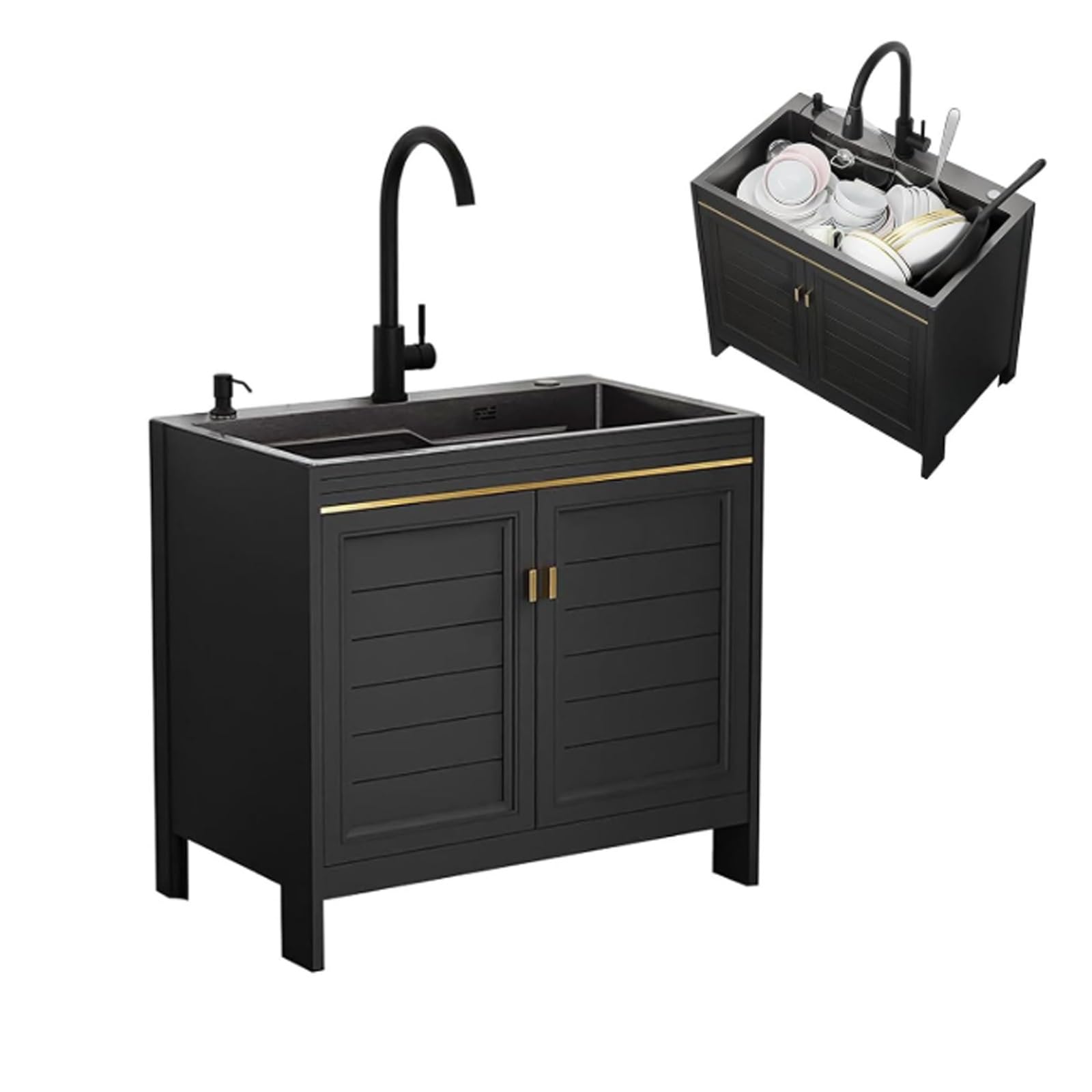 キッチンシンク ガーデンシンク 蛇口水栓付き キッチン 流し台 80x45x76cm 多機能 シンク 収納ラック 自立型ポータブル屋外シンク 業務用シンク シンクアクセサリー付きキャンピングカー用品 洗面所 飲食店 工場 厨房 BBQ アウトドアに適用 お手入れ簡単 十分な容量