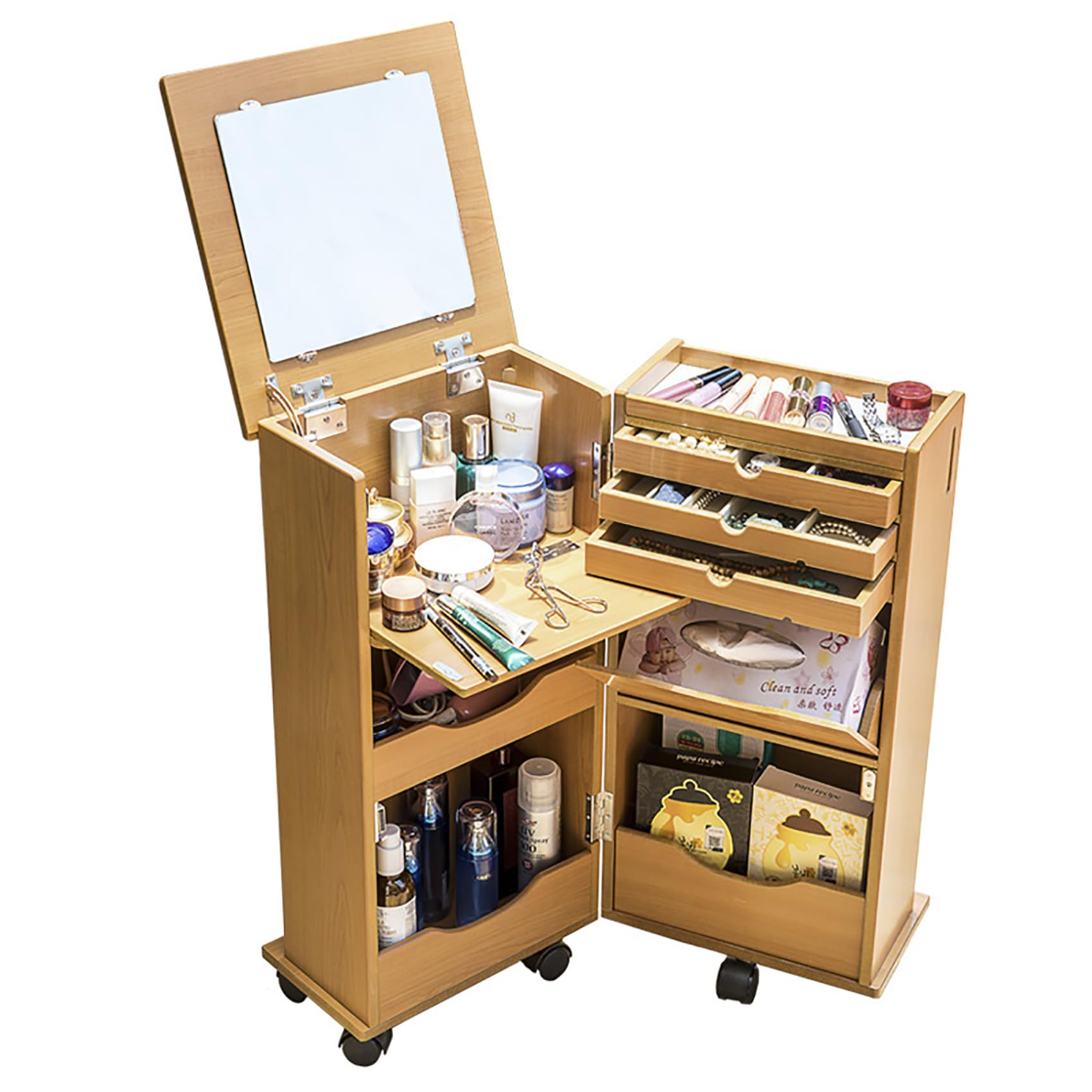 折りたたみドレッサー 収納ボックス ドレッサー コンパクト キャスター 付き 折り畳みドレッサーデスク 化粧台 コンパクト 収納