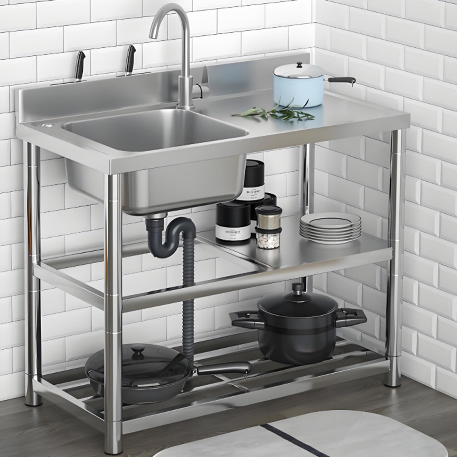 【ポイント3倍!特定商品!11月限定!】304ステンレス製簡易流し台 屋外屋内大容量シンク ガーデンシンク ..