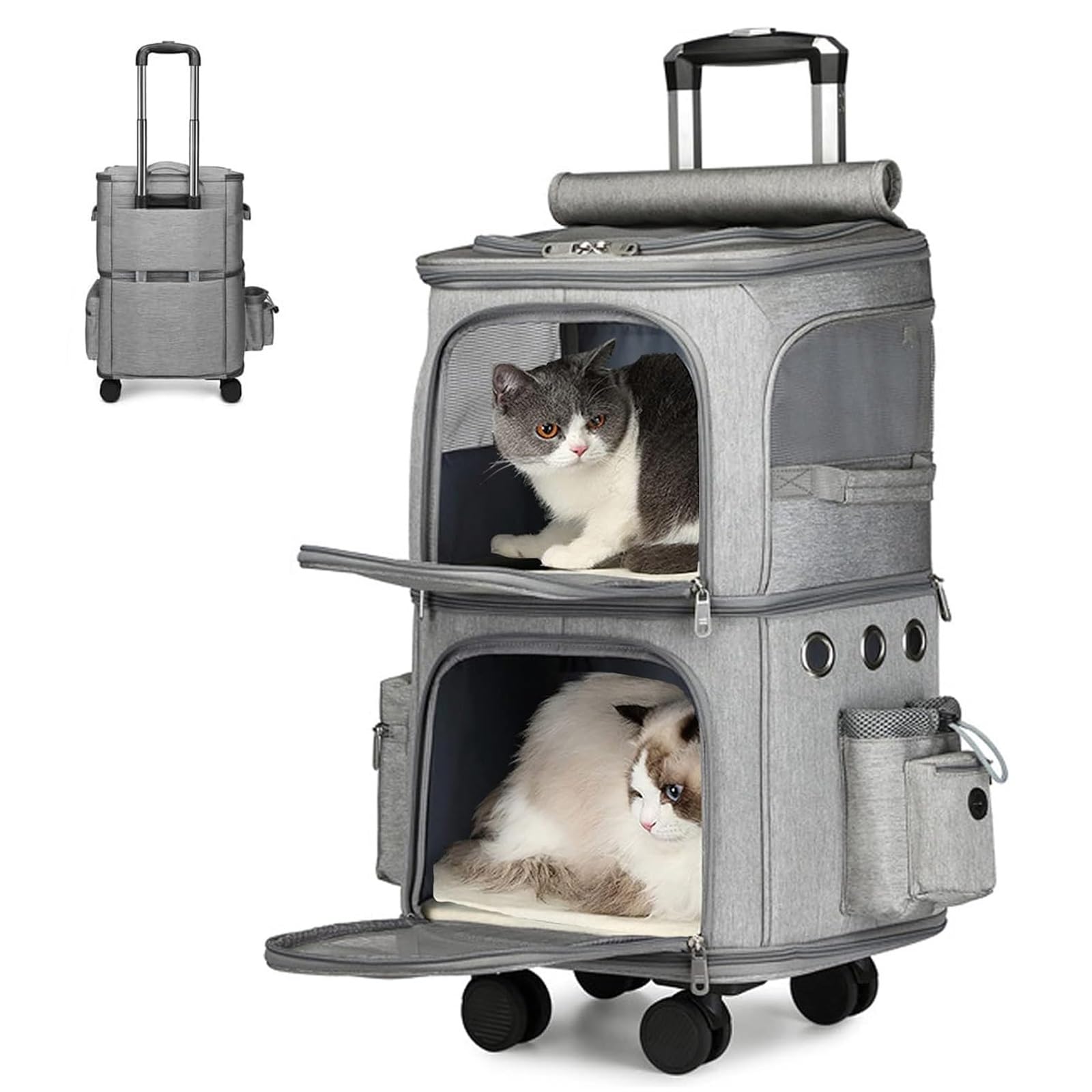 ペットキャリーバック4輪360度回転 大容量 二層トロリーバッグ折りたたみ可 安定性 小型犬 猫 小動物 1..