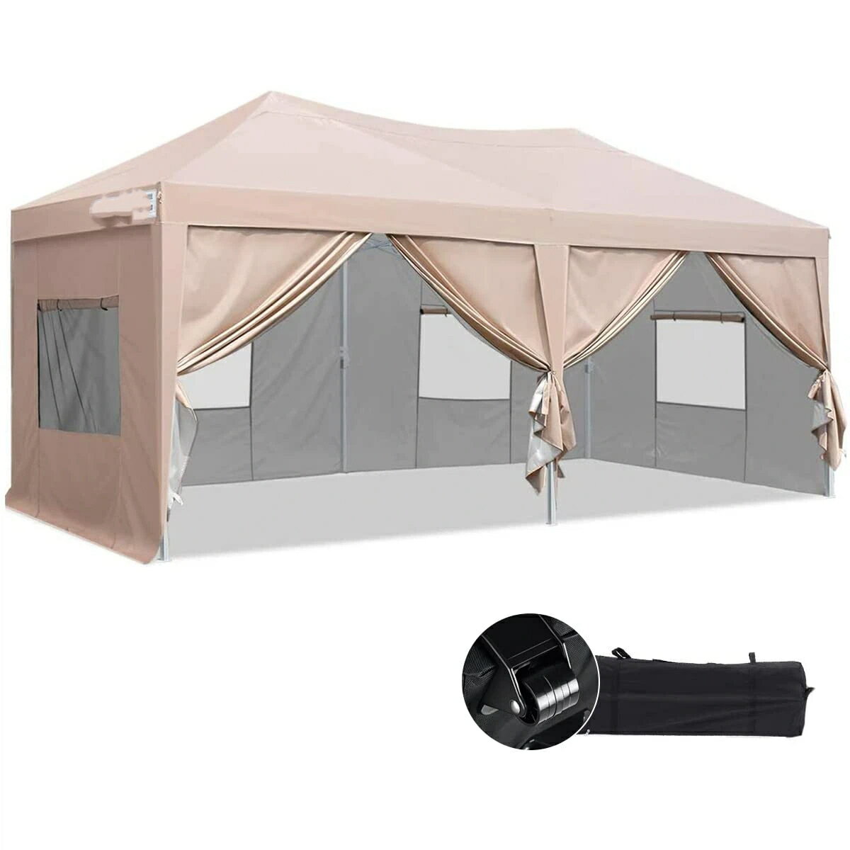 ワンタッチ タープテント 3段階調節3m*6m UVカット 耐水 スチール キャンプ アウトドア 耐水専用横幕/..